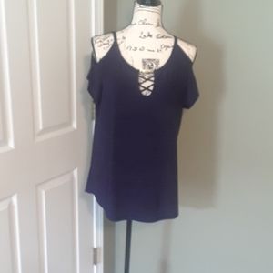 Navy blue cold shoulder top